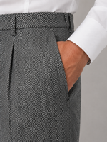 Men’s Herringbone Pleated Trousers – Straight Leg Tailored Fit