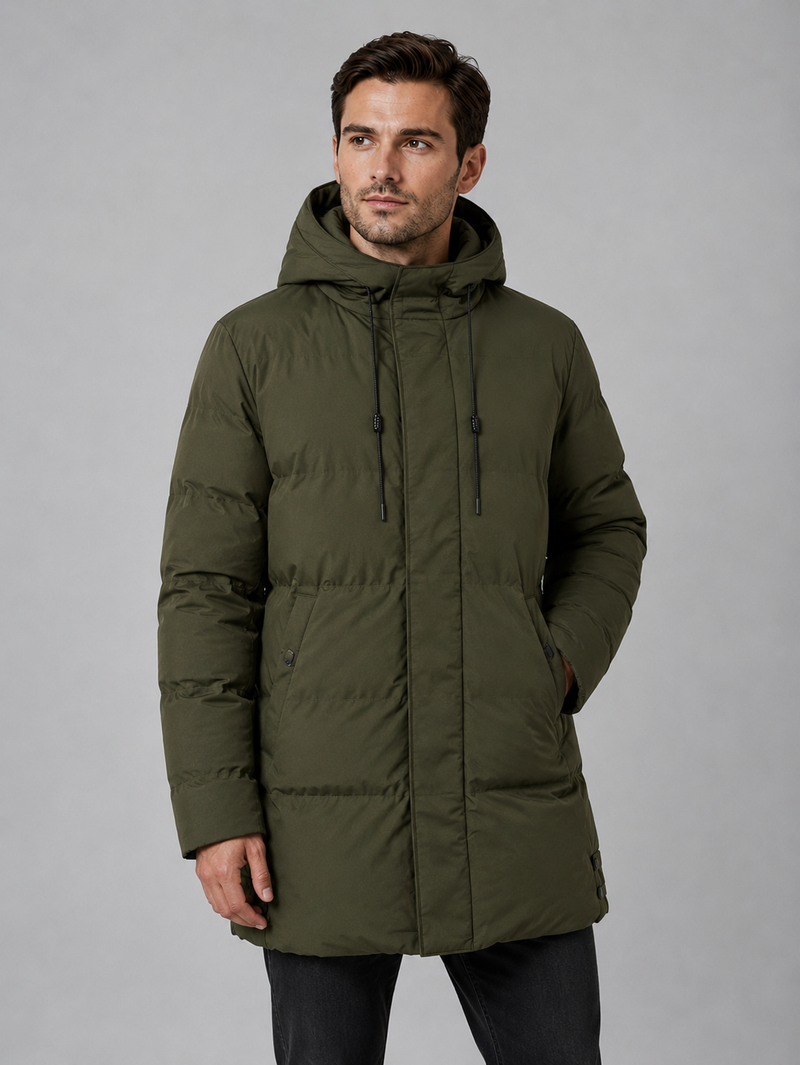 Men’s Hooded Padded Parka – Longline Winter Jacket