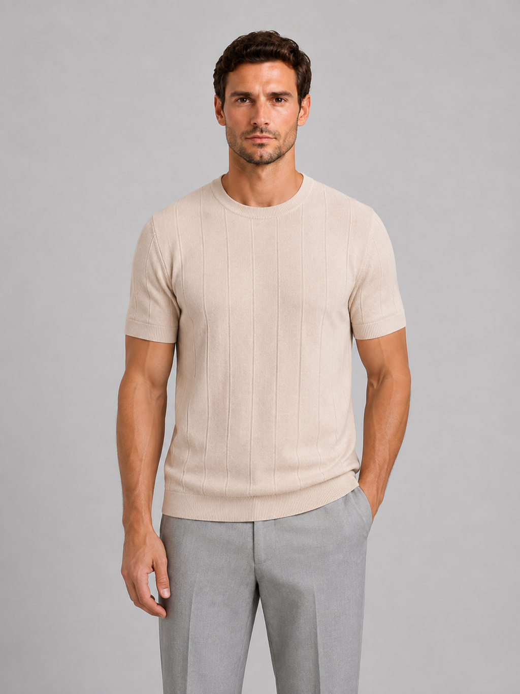 Men’s Knitted T-Shirt – Short Sleeve Crew Neck Shirt