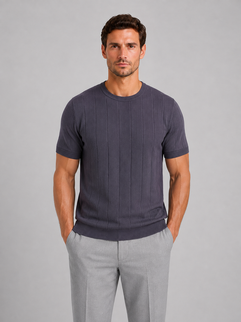 Men’s Knitted T-Shirt – Short Sleeve Crew Neck Shirt
