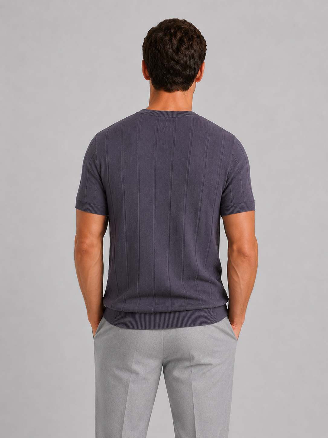 Men’s Knitted T-Shirt – Short Sleeve Crew Neck Shirt
