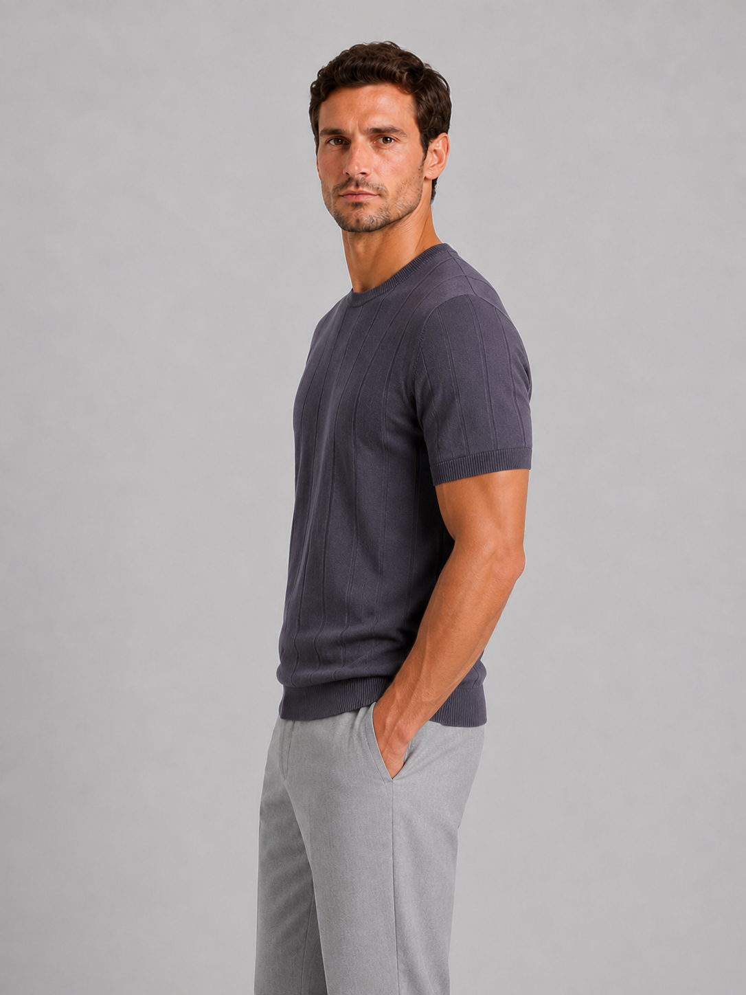 Men’s Knitted T-Shirt – Short Sleeve Crew Neck Shirt