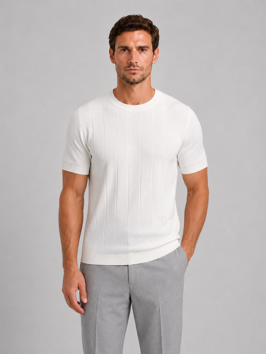 Men’s Knitted T-Shirt – Short Sleeve Crew Neck Shirt