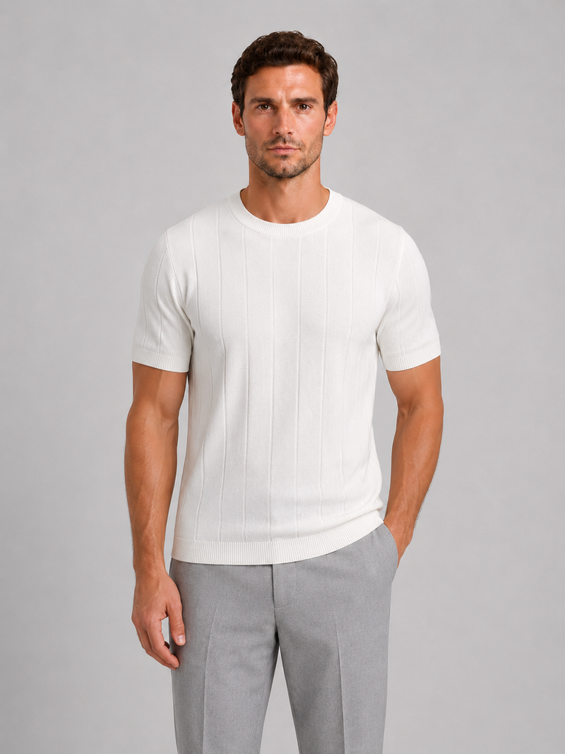 Men’s Knitted T-Shirt – Short Sleeve Crew Neck Shirt