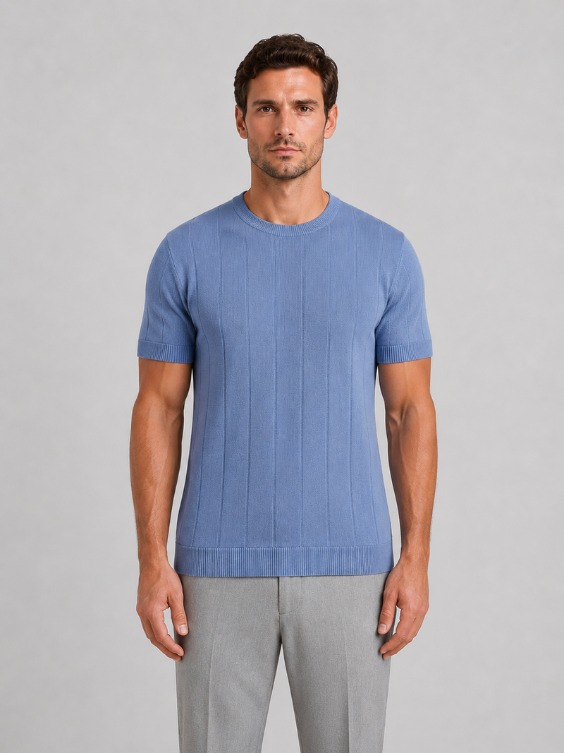 Men’s Knitted T-Shirt – Short Sleeve Crew Neck Shirt