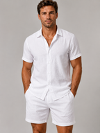 Men’s Linen Blend Shirt & Shorts Co-Ord Set – Summer Style