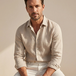 Men’s Linen-Look Long Sleeve Shirt – Relaxed Fit Summer Style
