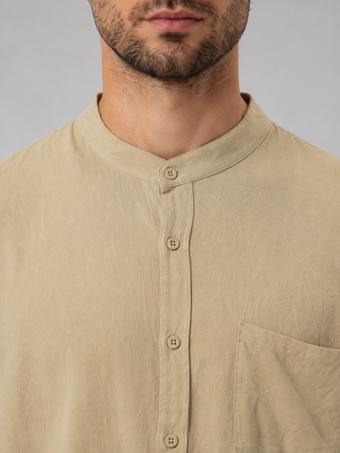 Men's Linen Look Band Collar Shirt & Shorts Set – Relaxed Summer Co-Ord