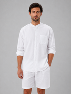 Men's Linen Look Band Collar Shirt & Shorts Set – Relaxed Summer Co-Ord