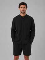 Men's Linen Look Band Collar Shirt & Shorts Set – Relaxed Summer Co-Ord