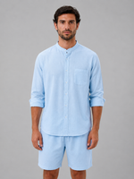 Men's Linen Look Band Collar Shirt & Shorts Set – Relaxed Summer Co-Ord