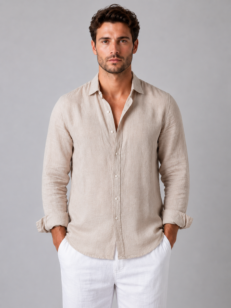 Men's Linen Look Button-Up Shirt – Relaxed Summer Style