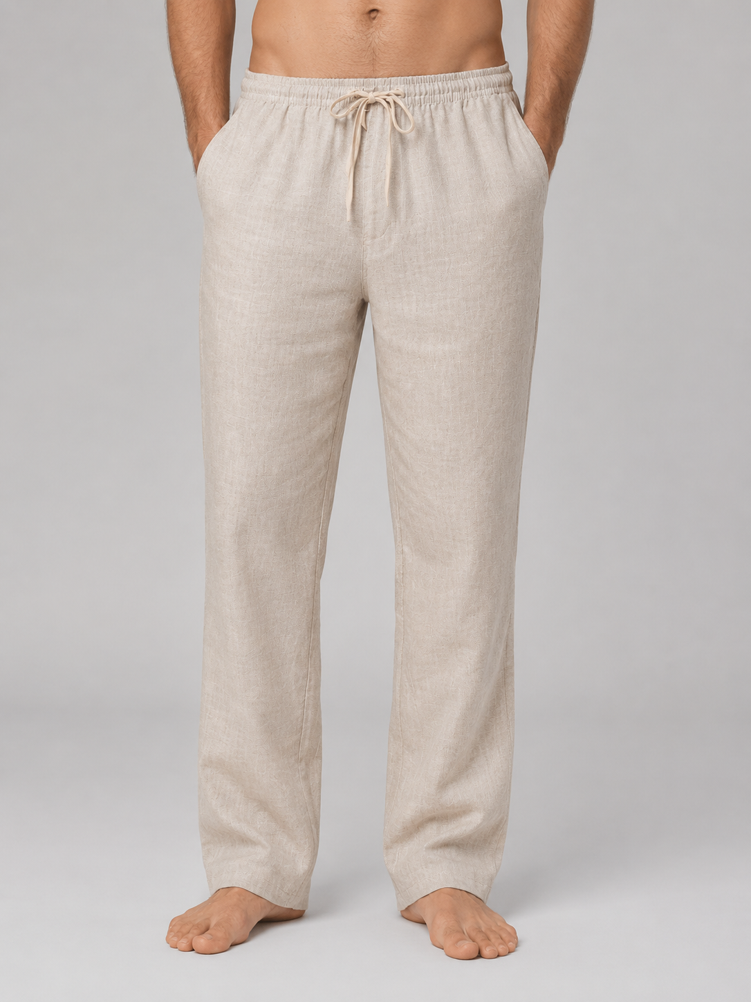 Men’s Linen Look Trousers – Relaxed Drawstring Summer Fit