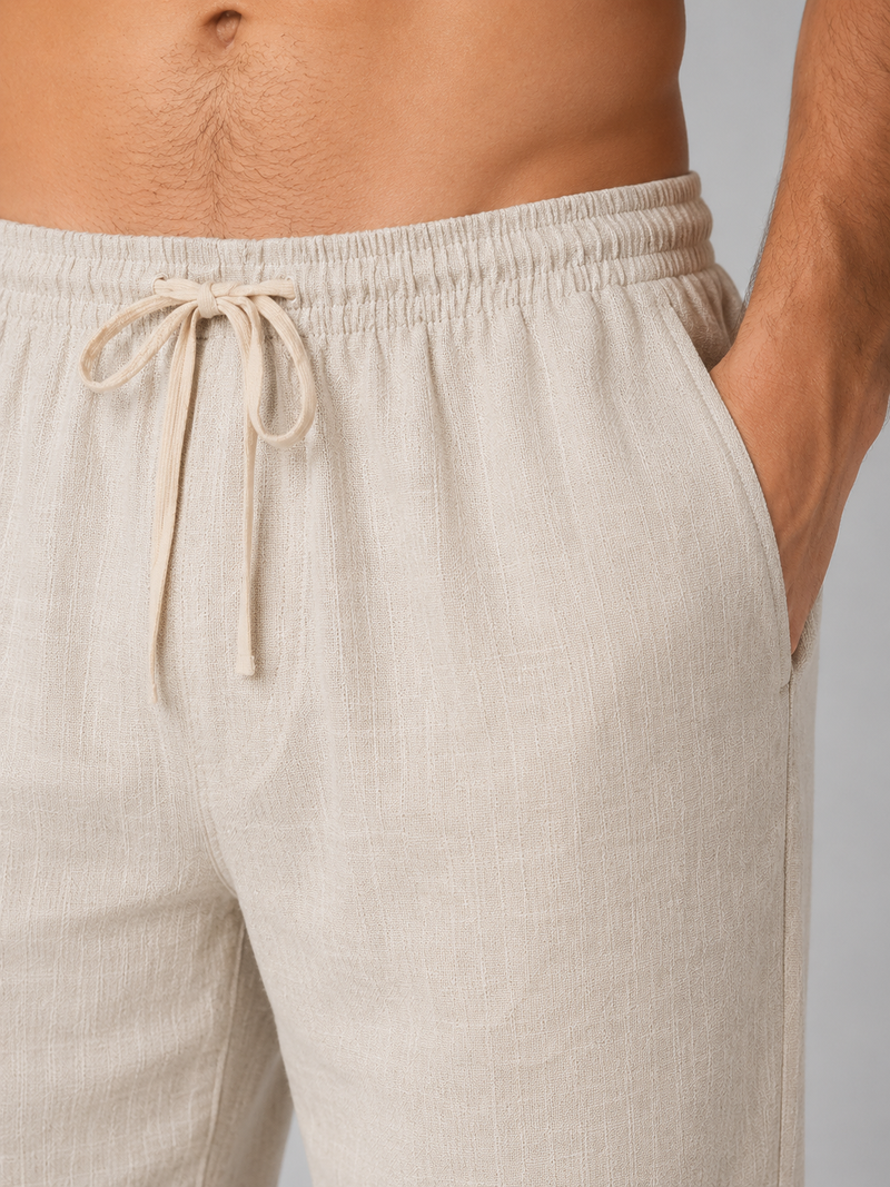 Men’s Linen Look Trousers – Relaxed Drawstring Summer Fit