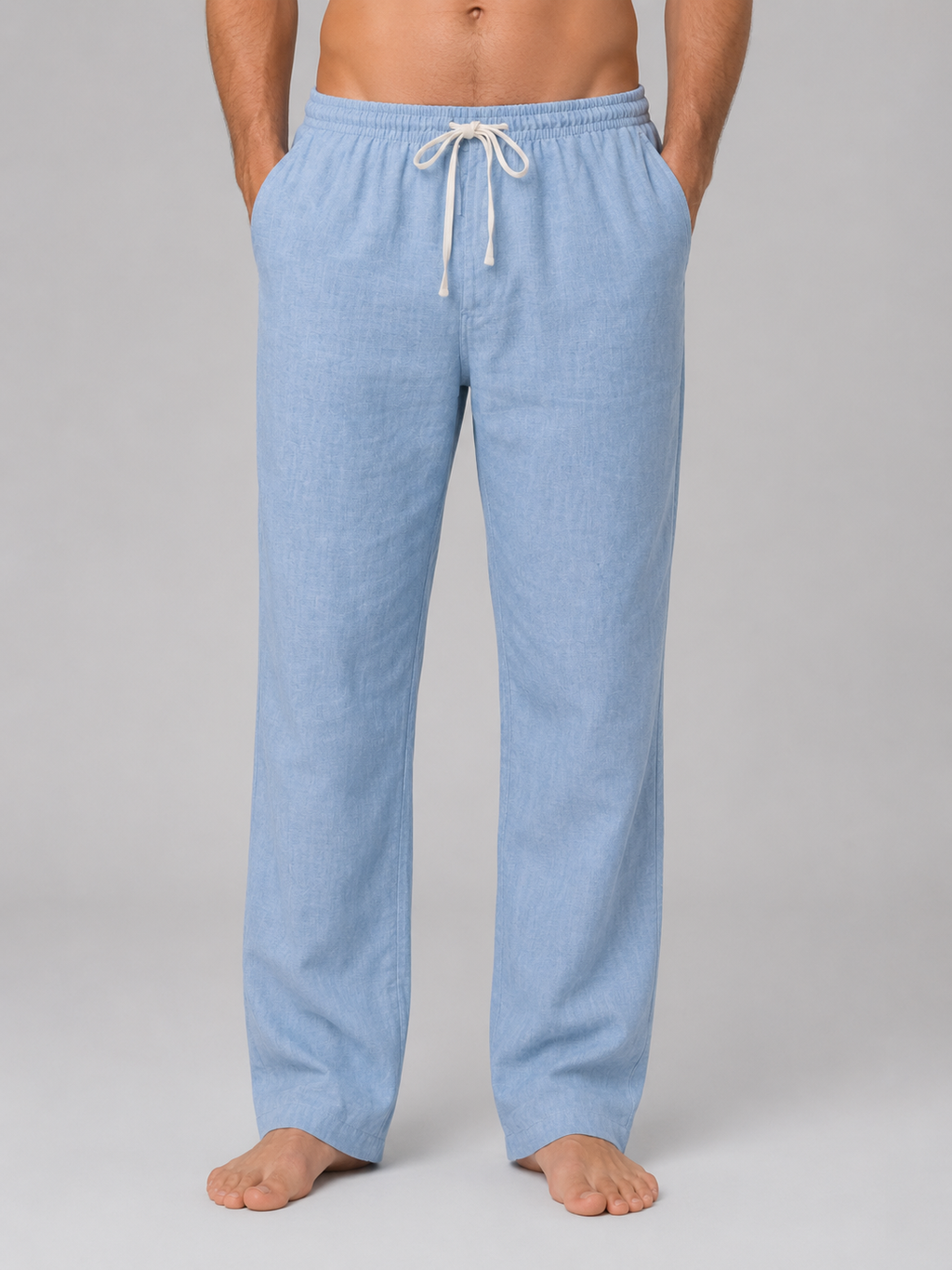 Men’s Linen Look Trousers – Relaxed Drawstring Summer Fit