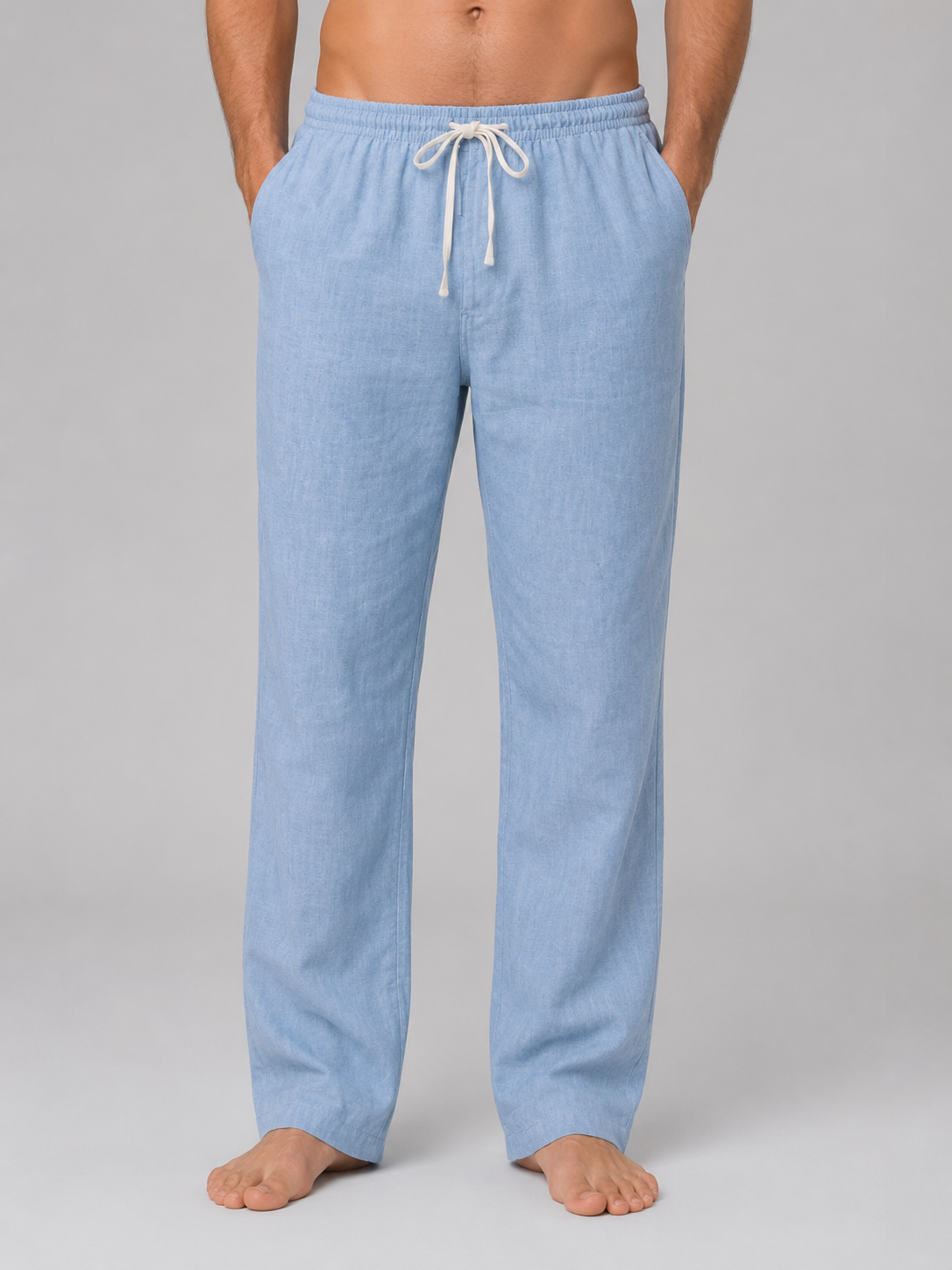 Men’s Linen Look Trousers – Relaxed Drawstring Summer Fit