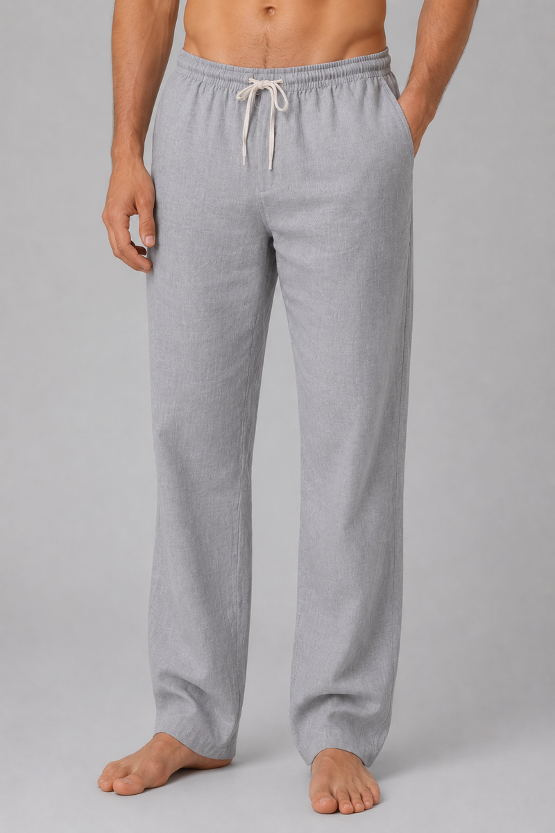 Men’s Linen Look Trousers – Relaxed Drawstring Summer Fit