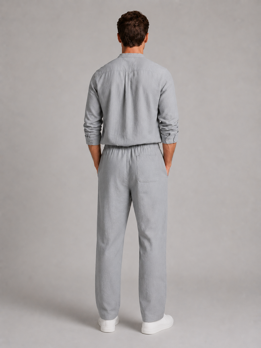 Men's Linen Look Two-Piece Set – Shirt & Drawstring Trousers