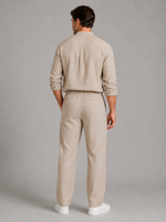 Men's Linen Look Two-Piece Set – Shirt & Drawstring Trousers