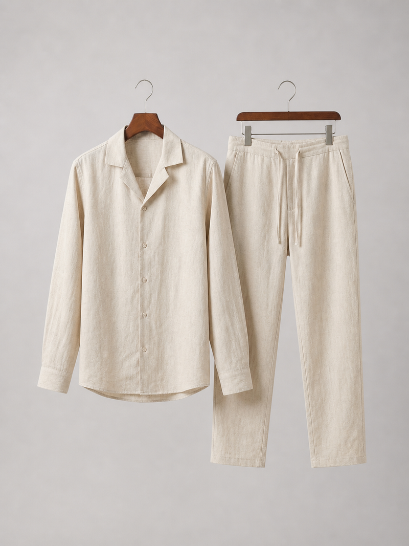 Men’s Linen Look Shirt and Trousers Set – Relaxed Summer Style