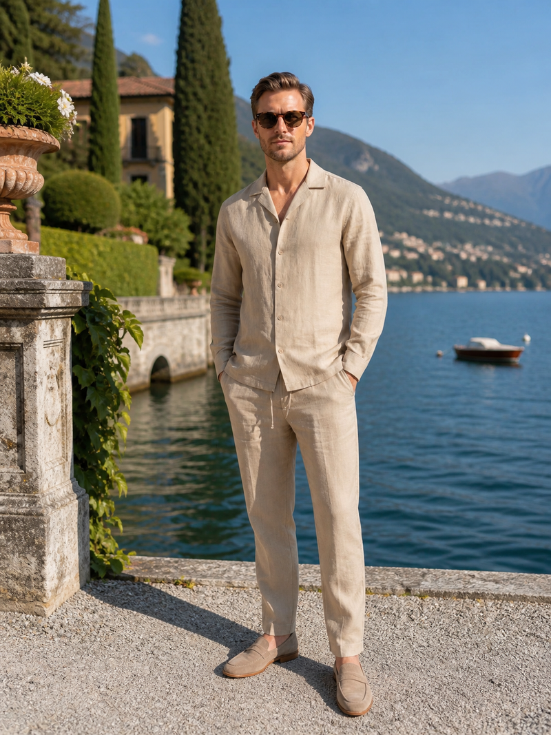 Men’s Linen Look Shirt and Trousers Set – Relaxed Summer Style