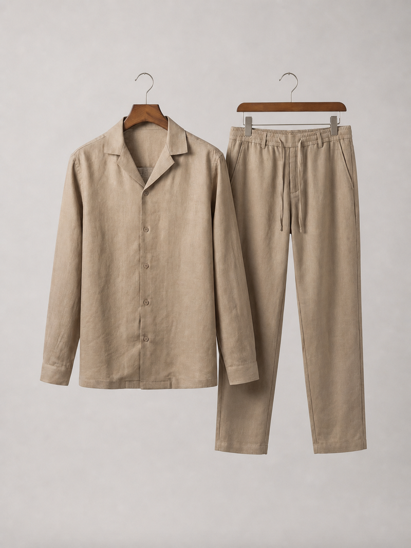 Men’s Linen Look Shirt and Trousers Set – Relaxed Summer Style