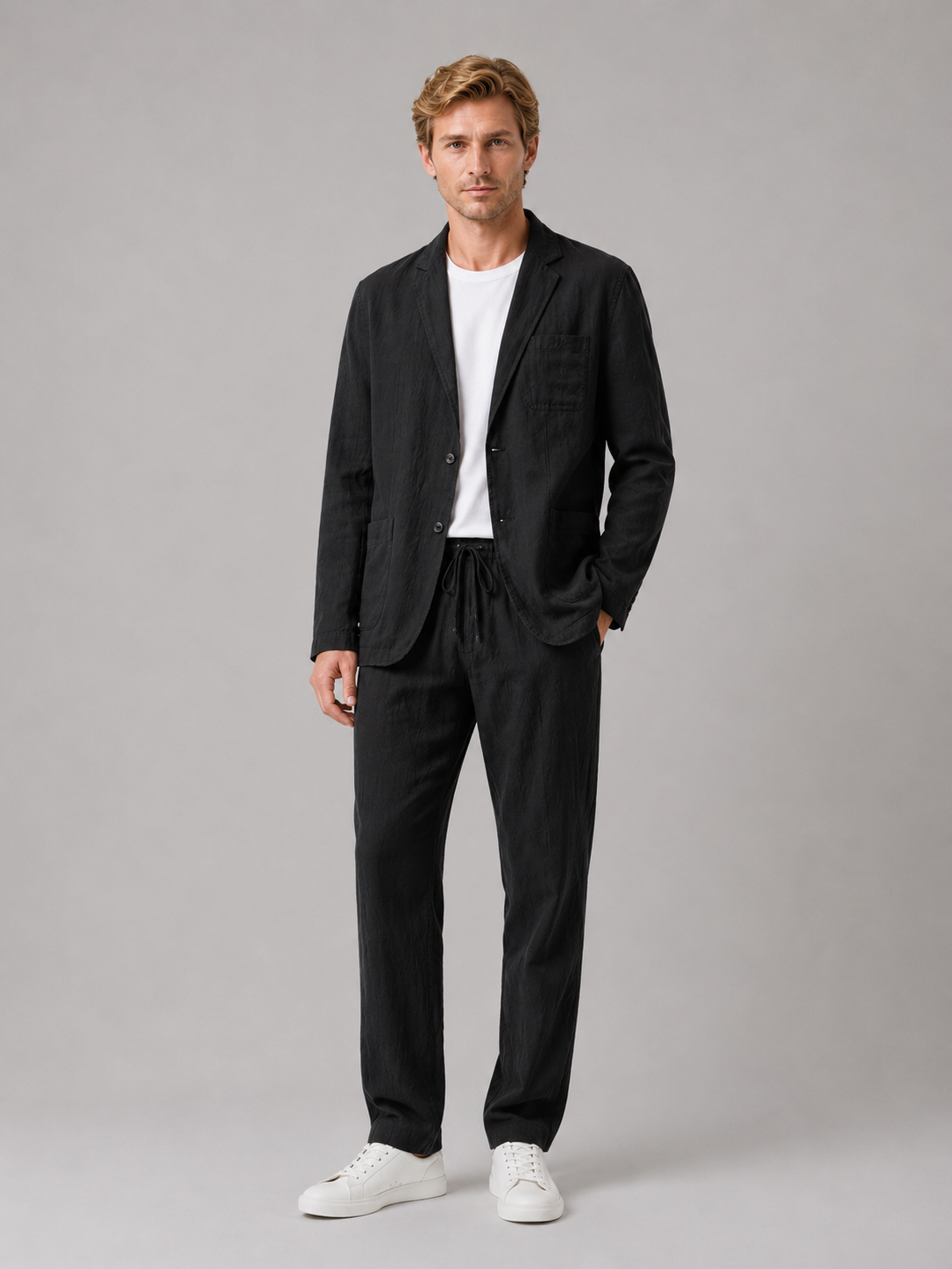 Men's Linen Style Summer Set – Relaxed Blazer & Trousers Suit