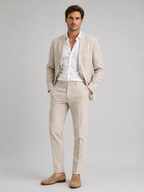 Men’s Linen-Look Summer Suit Set – Tailored Fit Blazer & Straight Leg Trousers
