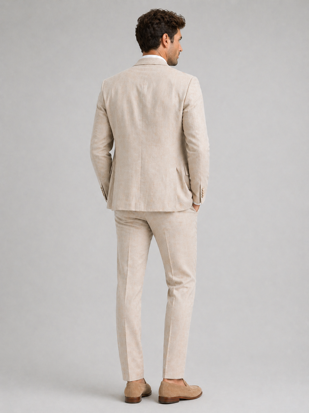 Men’s Linen-Look Summer Suit Set – Tailored Fit Blazer & Straight Leg Trousers