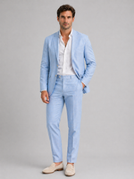Men’s Linen-Look Summer Suit Set – Tailored Fit Blazer & Straight Leg Trousers