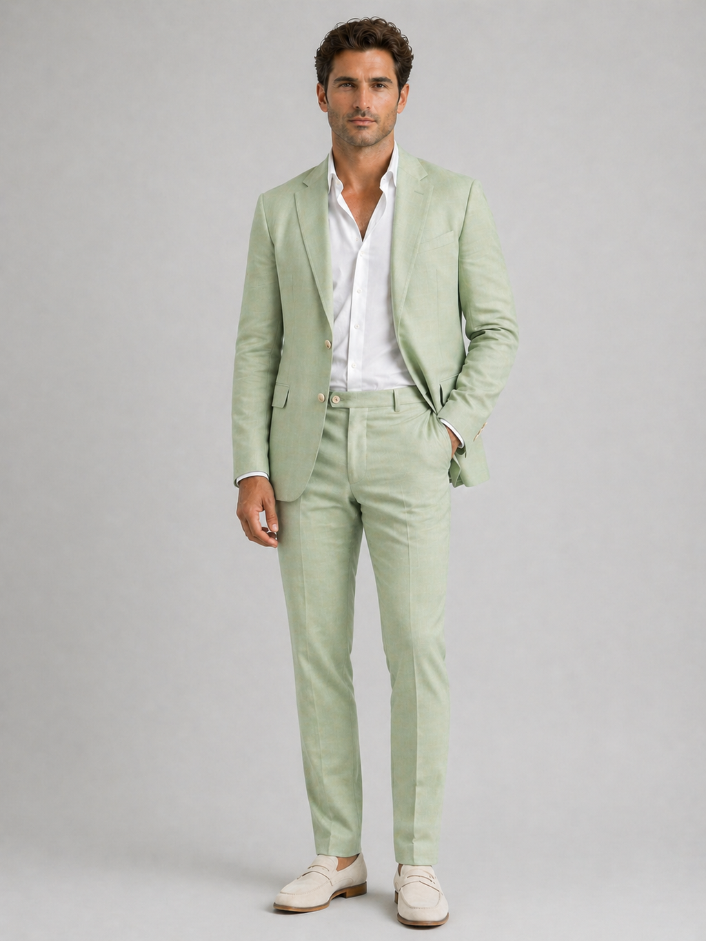 Men’s Linen-Look Summer Suit Set – Tailored Fit Blazer & Straight Leg Trousers