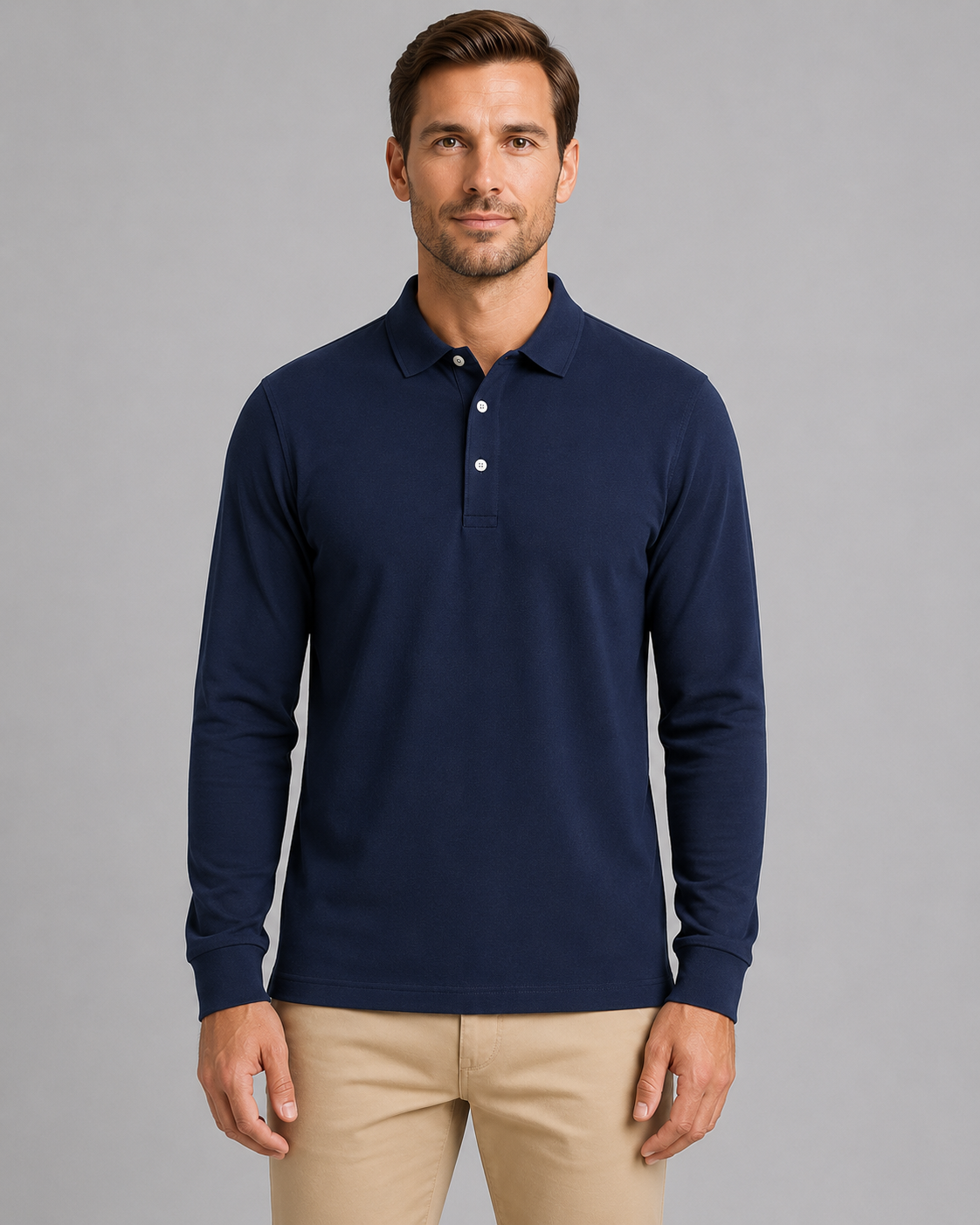 Men's Long Sleeve Jersey Polo Shirt – Smart Casual Top