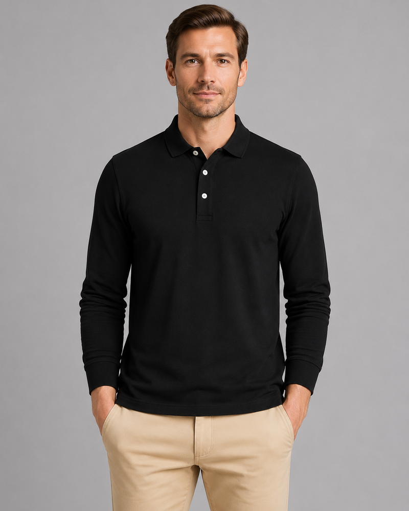 Men's Long Sleeve Jersey Polo Shirt – Smart Casual Top