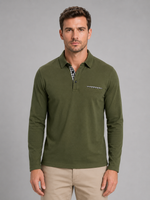 Men's Long Sleeve Polo Shirt – Gingham Trim Casual Top