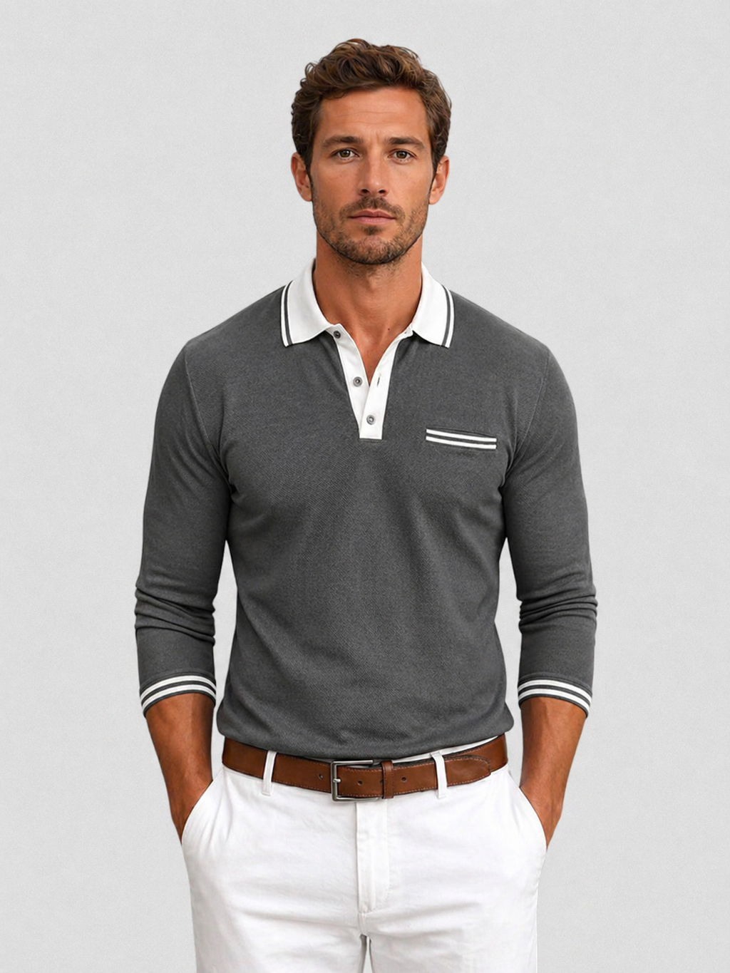 Men’s Long Sleeve Polo Shirt – Smart Casual Style