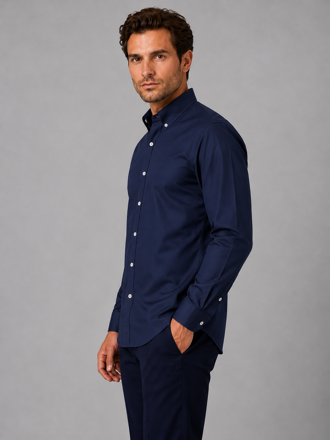 Men’s Long Sleeve Shirt – Button Down Collar Smart Casual Style