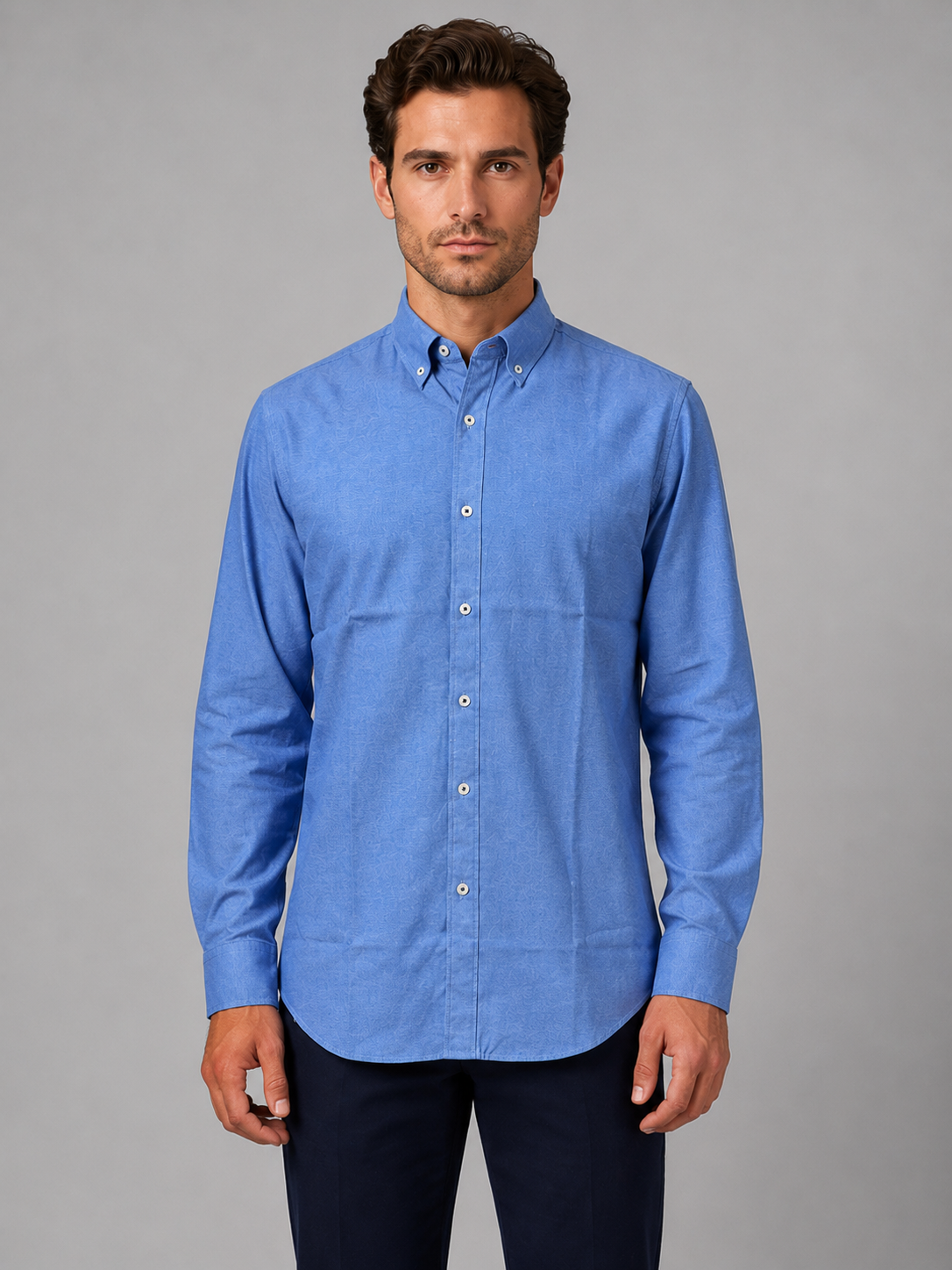 Men’s Long Sleeve Shirt – Button Down Collar Smart Casual Style