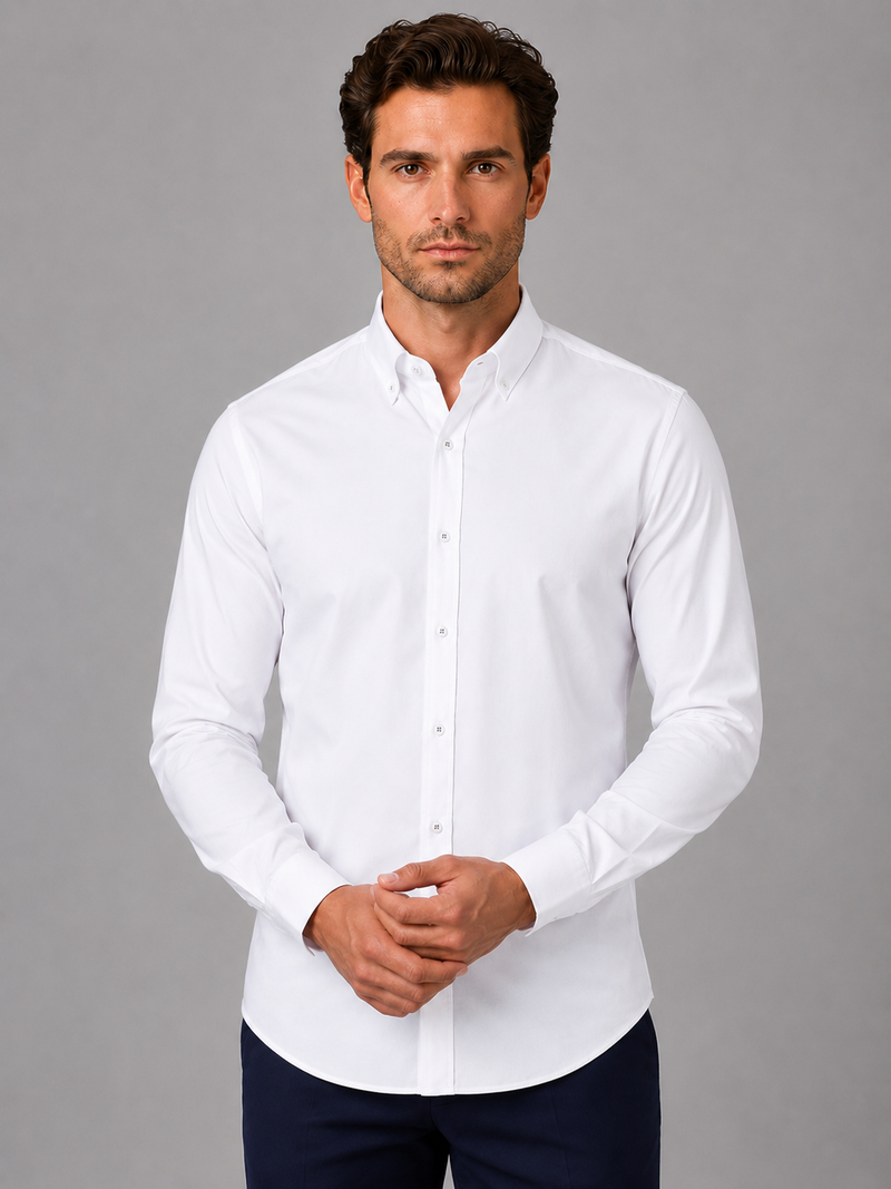 Men’s Long Sleeve Shirt – Button Down Collar Smart Casual Style