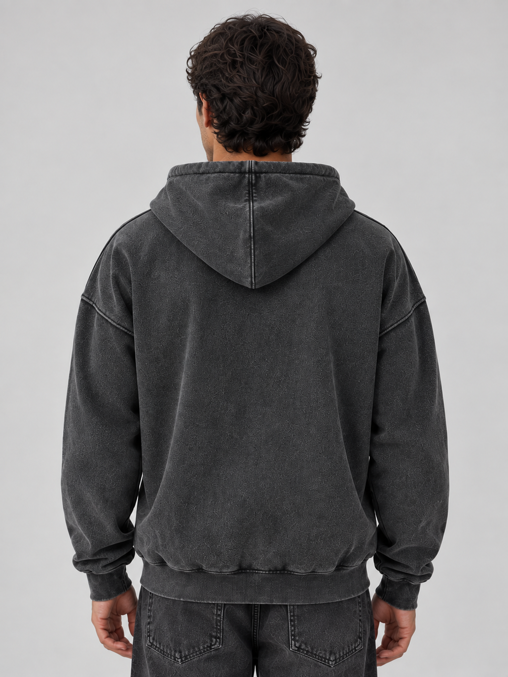 Men’s Oversized Full Zip Hoodie – Washed Hooded Jacket