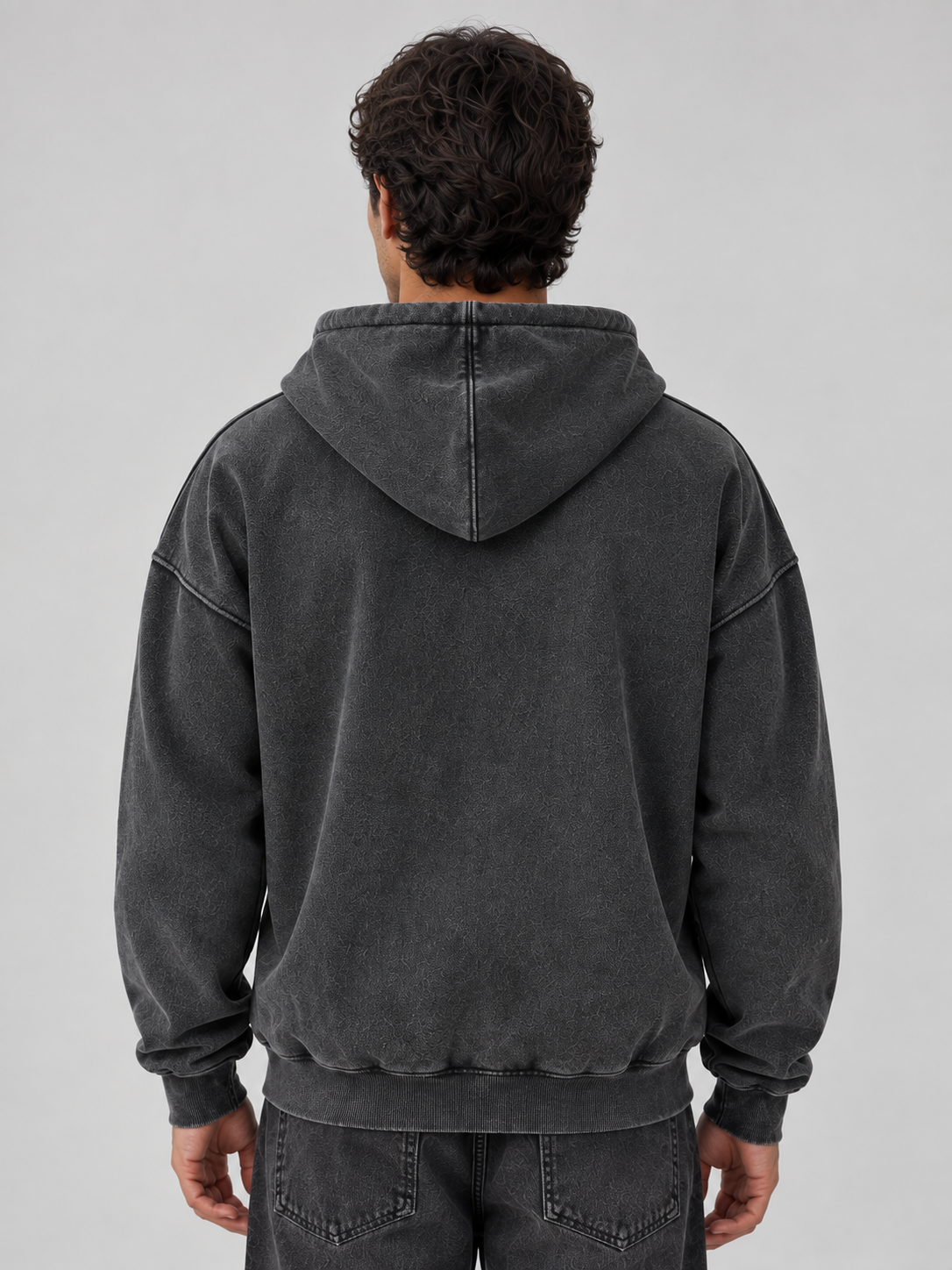 Men’s Oversized Full Zip Hoodie – Washed Hooded Jacket