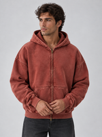 Men’s Oversized Full Zip Hoodie – Washed Hooded Jacket
