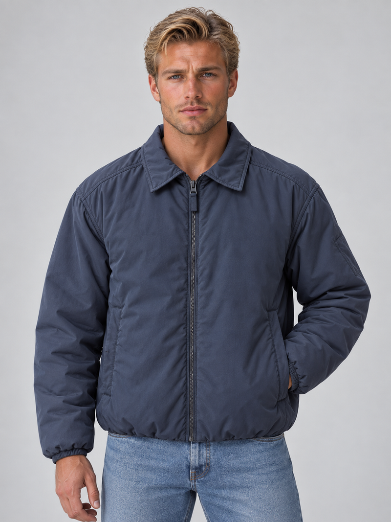 Men’s Padded Full Zip Jacket – Collared Lightweight Bomber