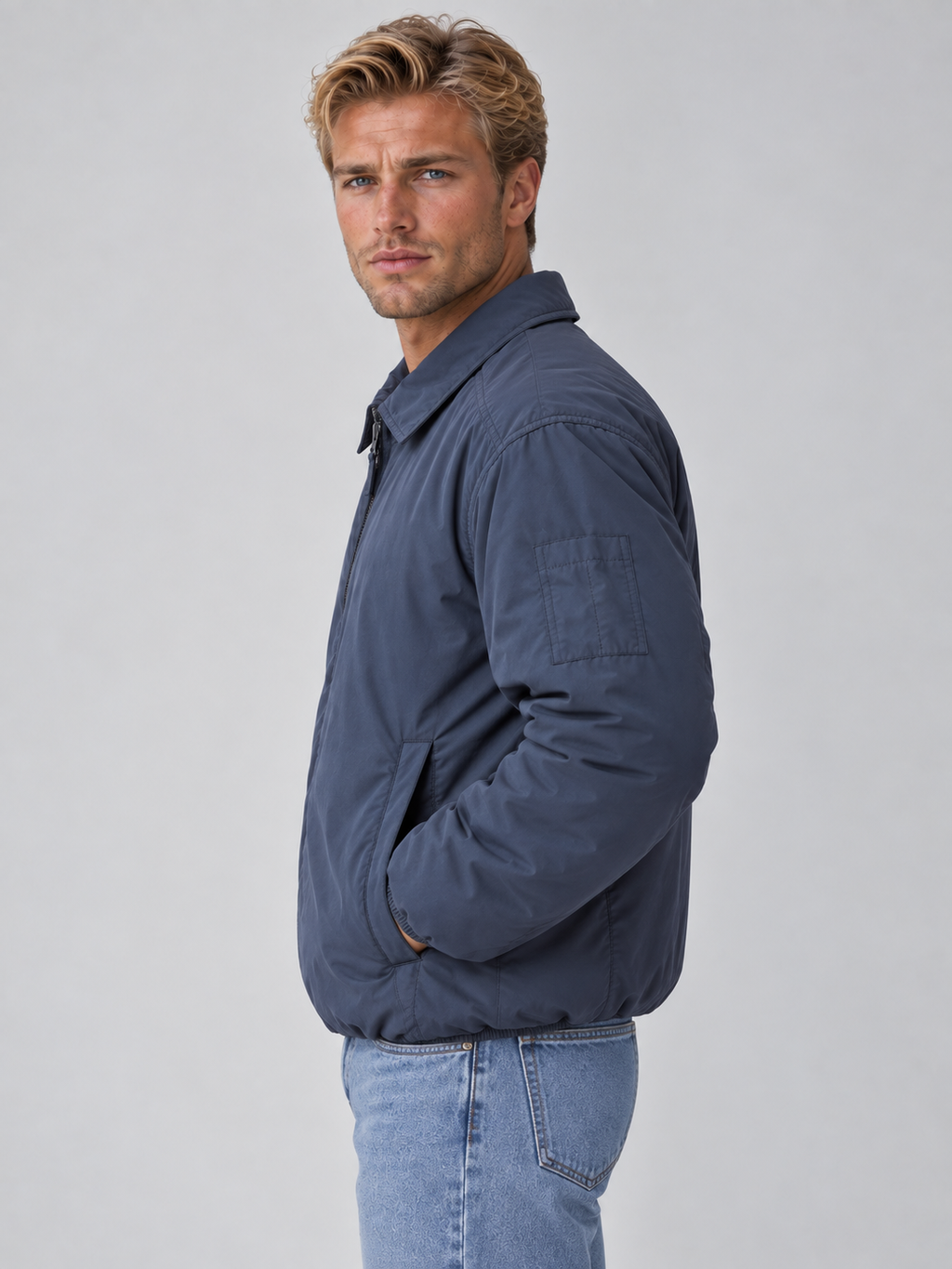 Men’s Padded Full Zip Jacket – Collared Lightweight Bomber