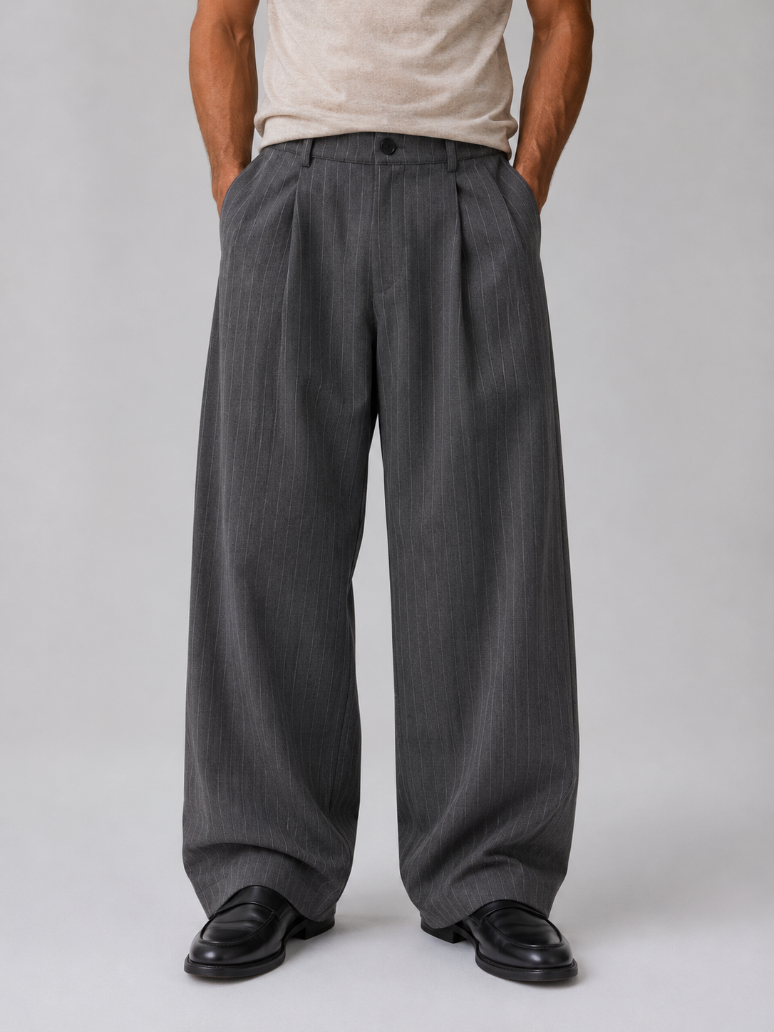 Men’s Pinstripe Wide Leg Trousers – Baggy Tailored Pants