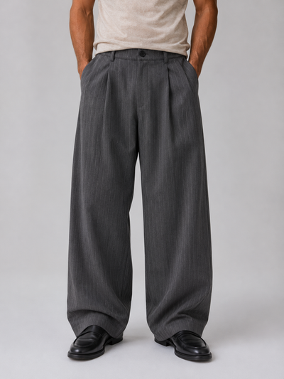Men’s Pinstripe Wide Leg Trousers – Baggy Tailored Pants