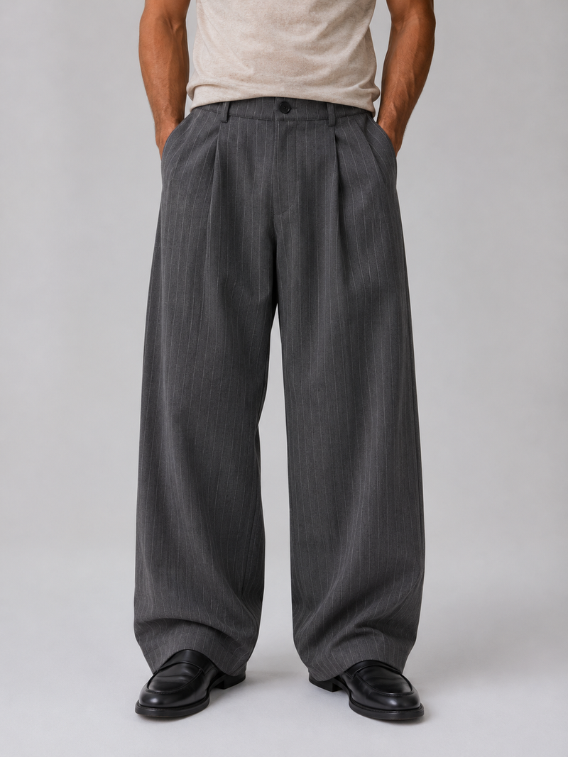 Men’s Pinstripe Wide Leg Trousers – Baggy Tailored Pants