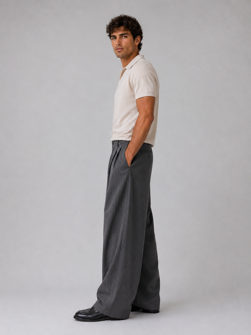Men’s Pinstripe Wide Leg Trousers – Baggy Tailored Pants