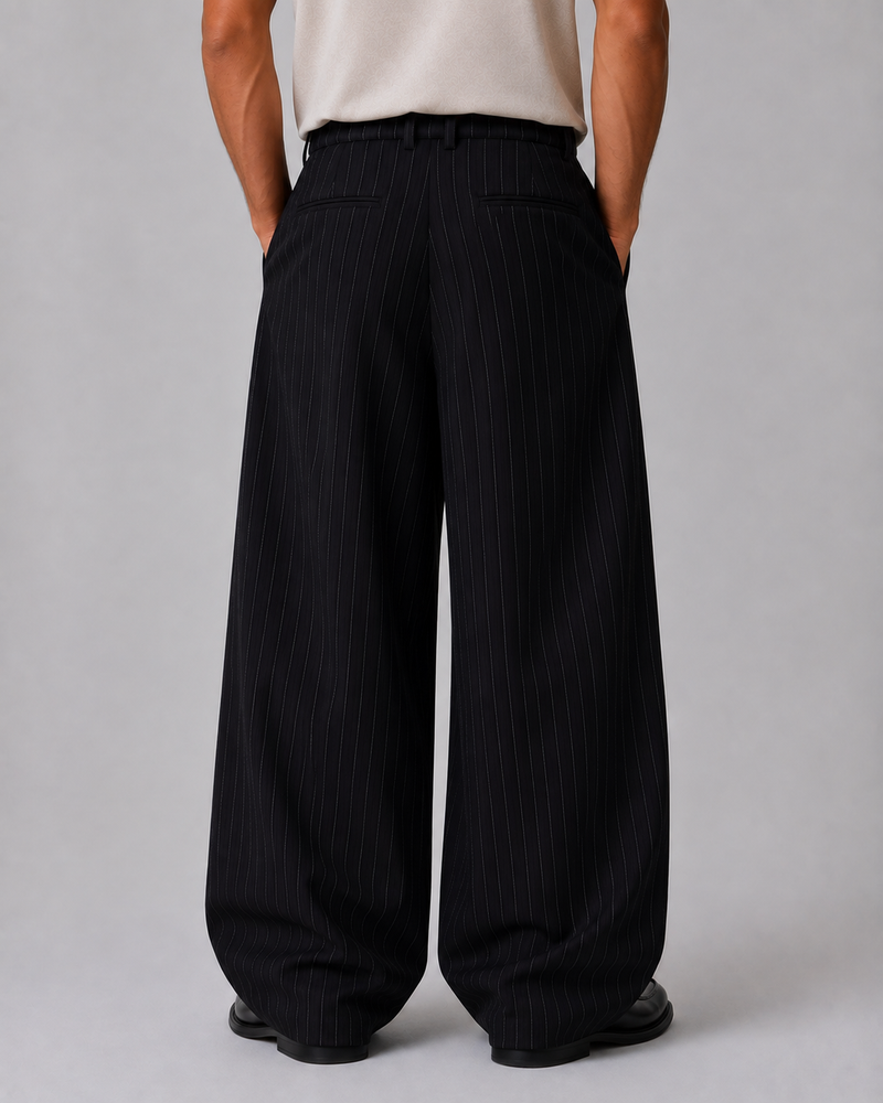 Men’s Pinstripe Wide Leg Trousers – Baggy Tailored Pants