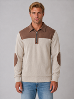 Men’s Quarter Zip Jumper – Ribbed Long Sleeve Pullover with Elbow Patches