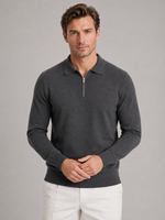 Men's Quarter Zip Polo Jumper – Fine Knit Long Sleeve Sweater